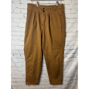 Free People Brown High Waisted Paper Bag Pants, Tapered, Pleated Size 10